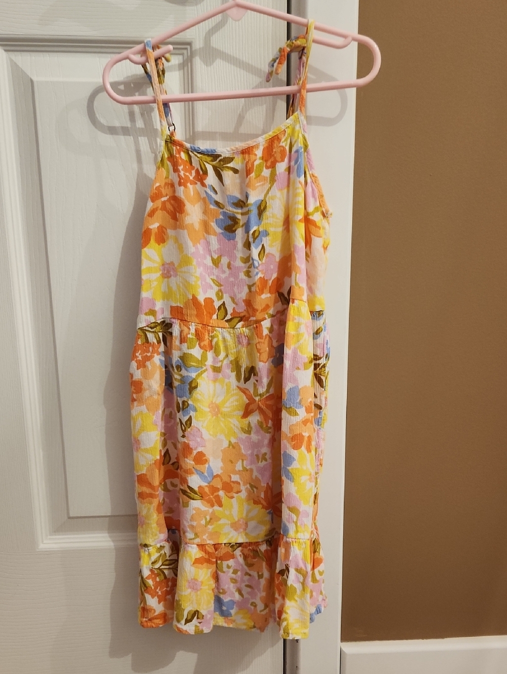 Billabong Girls Floral Tie-Shoulder Dress in Orange, Yellow & Blue